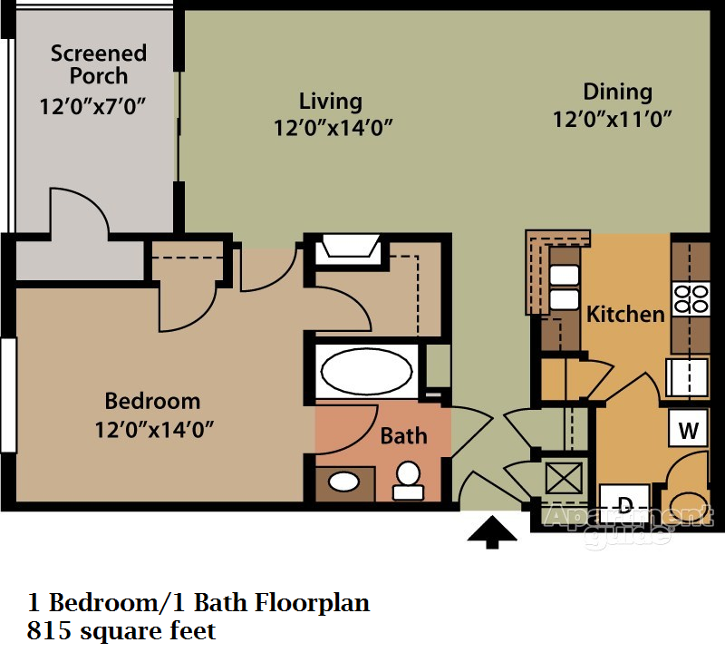 Floor plan for 1 bed, 1 bath, 815 sqft